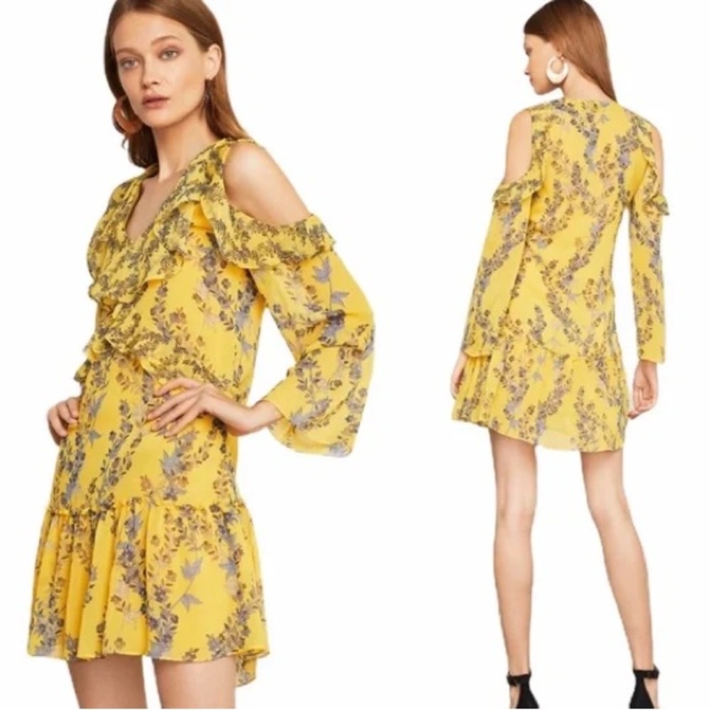 BCBGMaxAzria Yellow Floral Long Sleeve Dress